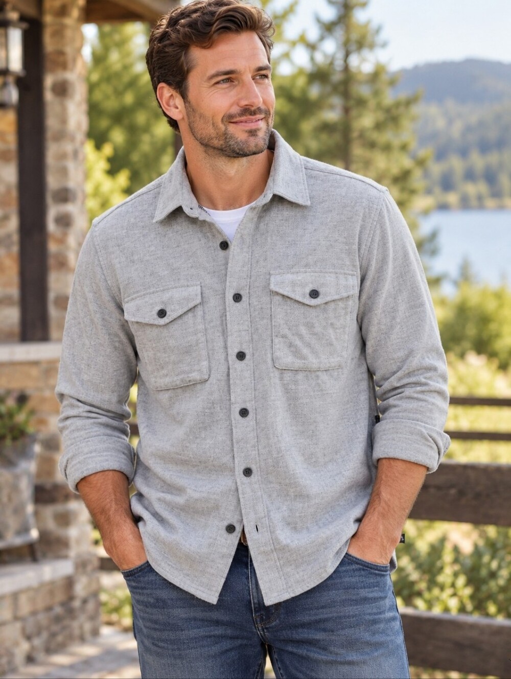 Civil Society Men’s Medium Grey Long-Sleeve Utility Button Down Shirt NWT
